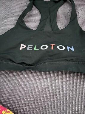 Peloton Black Racerback bra with Multicolor Logo size 10
